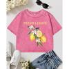Fresh Lemon Flowers Print Women Washed Slim Short Sleeve Retro O-Neck T-Shirt Cotton Tee Shirts Comfortable Clothes