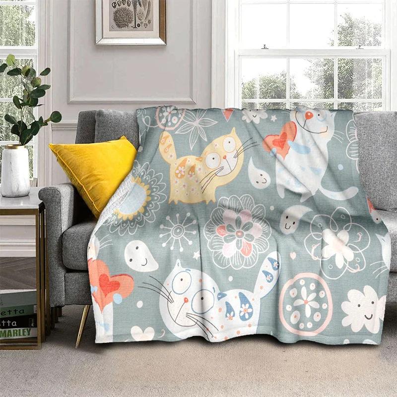 Cartoon Cat Flannel Comfortable Warm Blanket Children'S Gift Fluffy Soft Blanket Sofa Nap Portable Blanket
