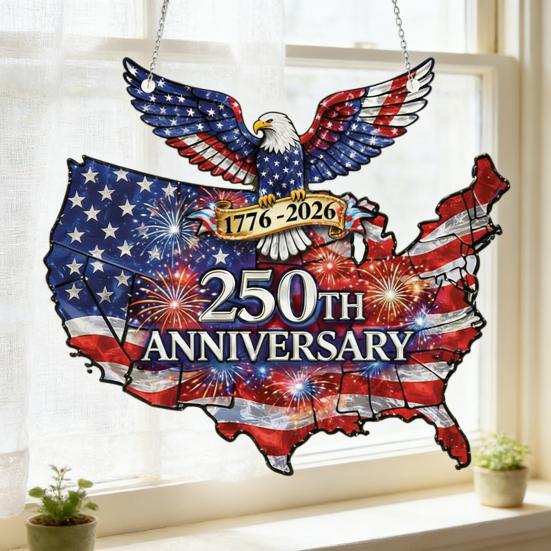 США 250-летний юбилей Подвеска на окно 1776-2026 Акриловое украшение на окно Американский орел Патриотическая подвеска-солнцезащитник Памятный подарок на 4 июля