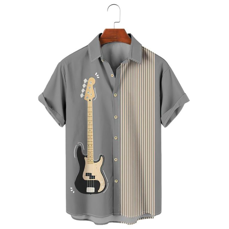 Летние гавайские рубашки для мужчин 3D винтажный музыкальный рокер гитара принт пляжная рубашка короткий рукав футболки топы Harajuku Ropa Hombre M-3XL