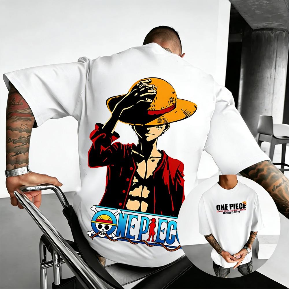 Plus Size One Piece Anime Printed Men and Women Tshirt Casual Parent Child Top Fashion Harajuku Style Y2K Summer Street Wear