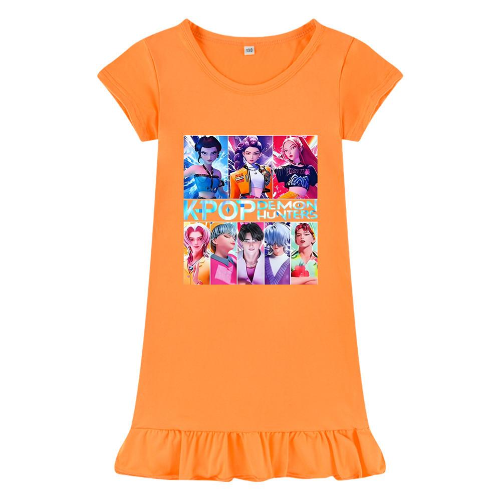 M1230 Kids Girls Sajaboys Kpop Rumi Zoey Mira Print Short Sleeves Ruffle Dress