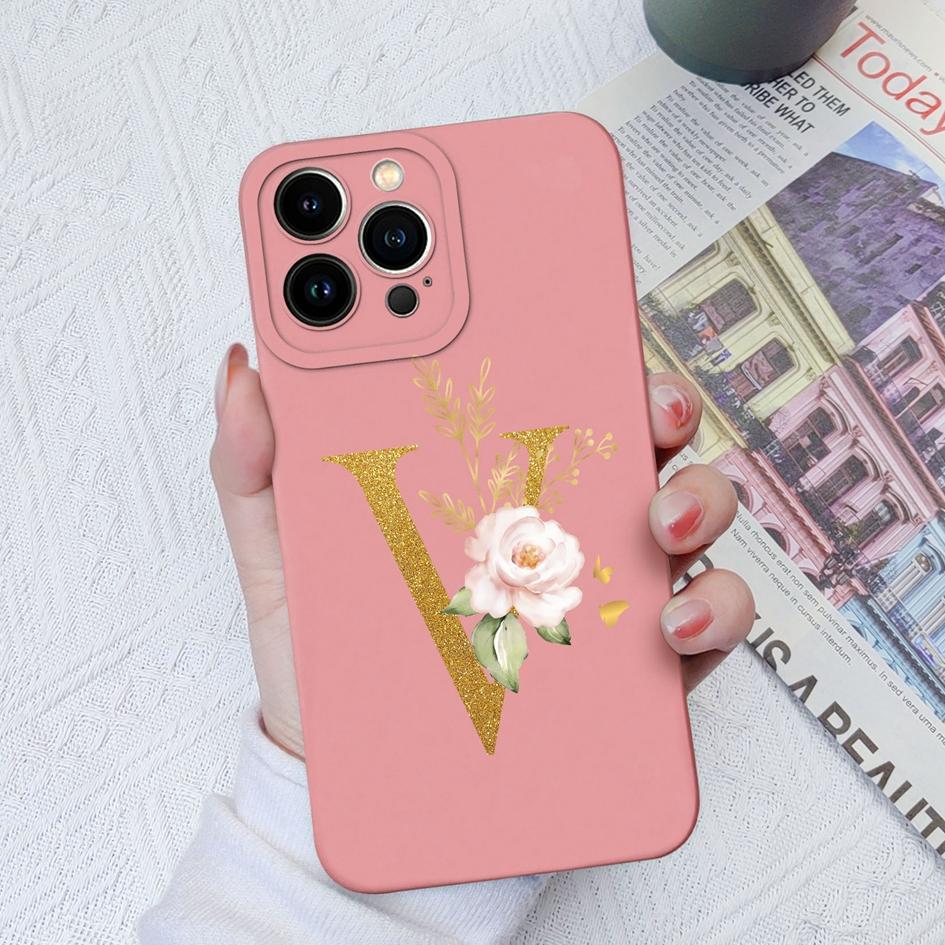 Для Apple iPhone 11 12 Pro Max 13 Mini 6 7 8 Plus чехол для телефона Роскошный цветок буквы жидкий мягкий силиконовый противоударный чехол для iPhone чехол-бампер