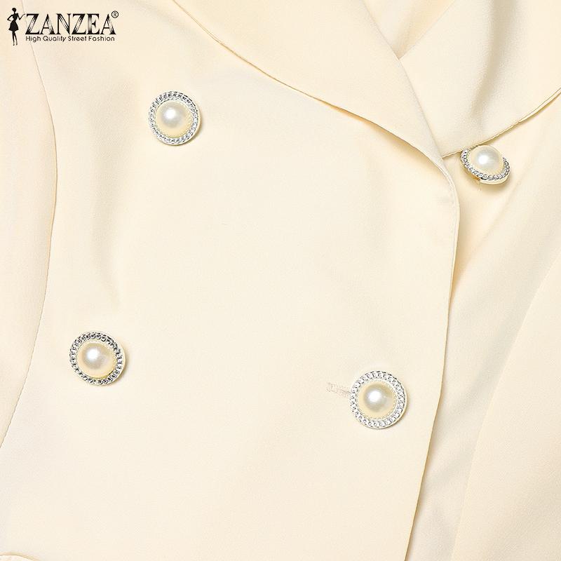 ZANZEA Женские летние длинные комбинезоны с зазубренными лацканами без рукавов с широкими штанинами