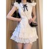 Small Flying Sleeves White Dress Women's Summer Temperament Fluffy Cake Skirt Waist Small Short Skirt