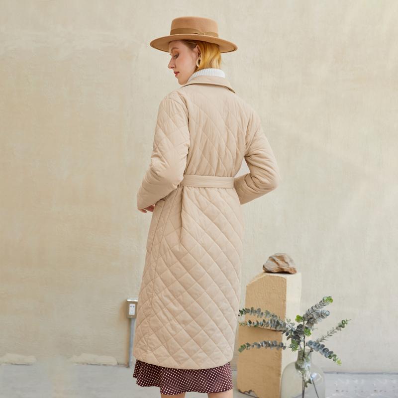 Simplee длинное прямое зимнее пальто с ромбическим узором, повседневные женские парки с поясом и глубокими карманами, стильная верхняя одежда с воротником на заказ