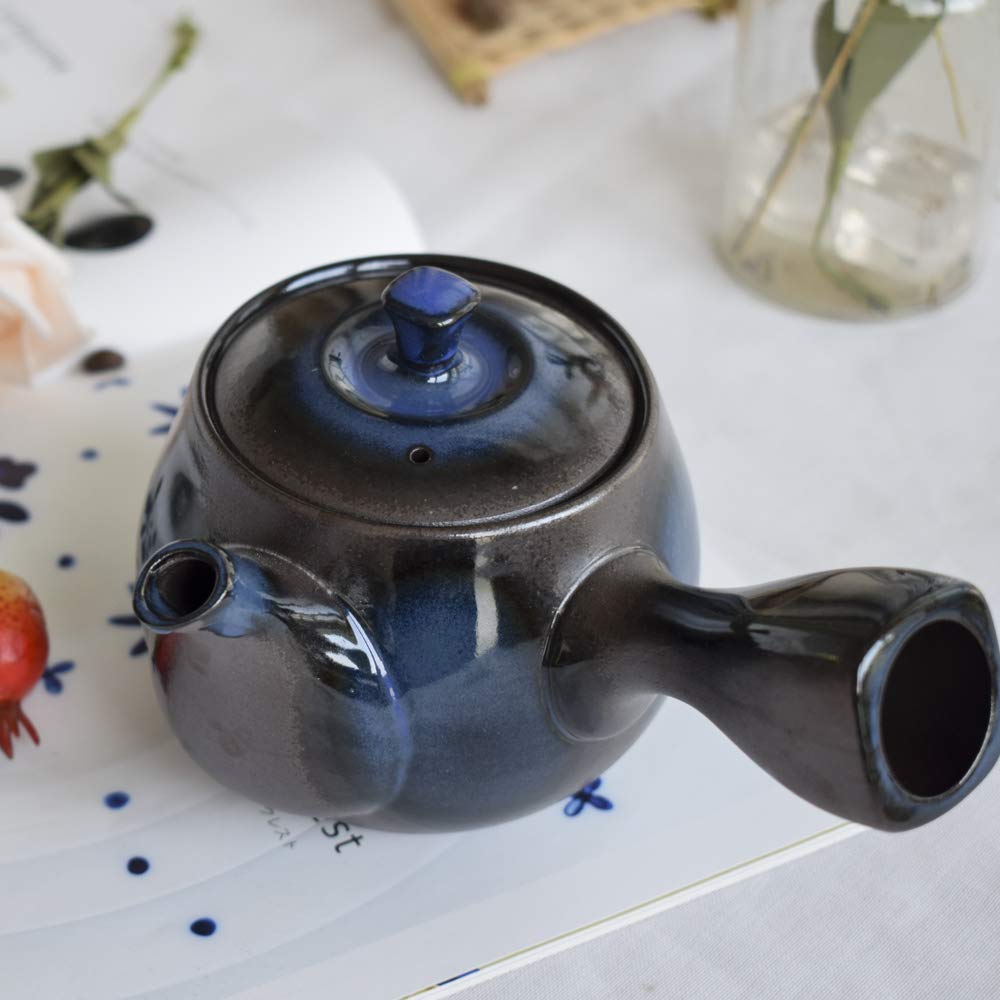 Специально изготовленный округлый чайник с глазурью рури, 450 мл, сделано в Японии, Банко-яки