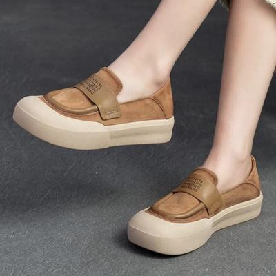 Универсальная женская обувь в стиле ретро, ​​повседневные туфли без шнуровки на плоской подошве из натуральной кожи с круглым носком и толстой подошвой