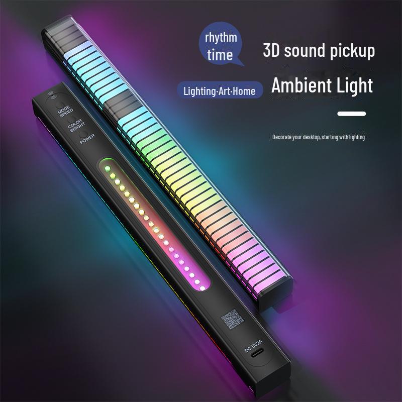 RGB светодиодная лента с Bluetooth и голосовым управлением - Световая панель с датчиком цвета, световой эффект под музыку и атмосферное освещение для рабочего стола или автомобиля.