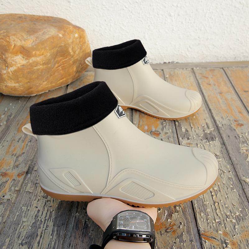 Мужские уличные модные водонепроницаемые и противоскользящие шерстяные резиновые ботинки с коротким голенищем