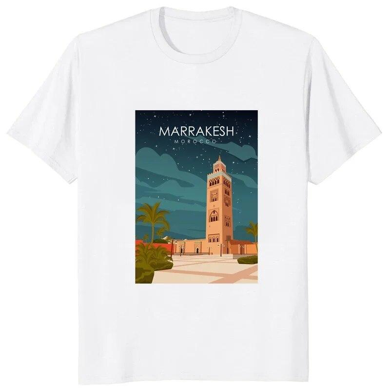 Дорожный плакат «Красивый город» в мультяшном стиле «Токио» Женская футболка с графическим принтом Всемирно известный курорт Футболка «Путешествие» унисекс