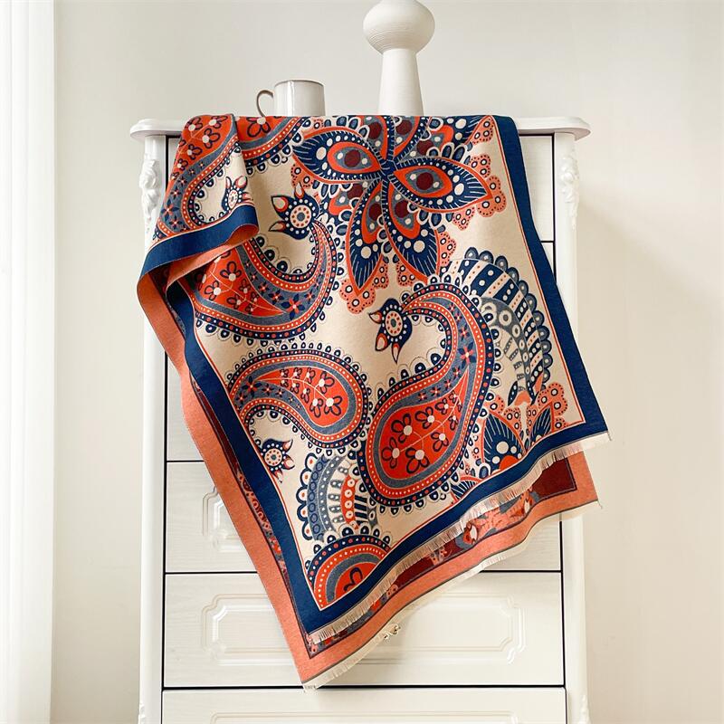 2024 Autumn/Winter New Color Blocked Imitation Cashmere Women'S Tassel Shawl Thickened Warm Double Sided Jacquard Wool Scarf