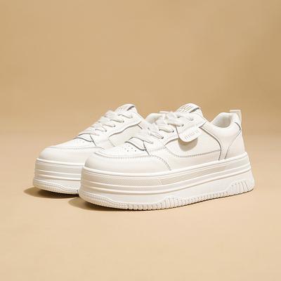 Маффины на толстой подошве маленькие белые туфли женские 2025 новые маленькие туфли для увеличения роста и похудения с круглым носком на шнуровке повседневные спортивные кеды