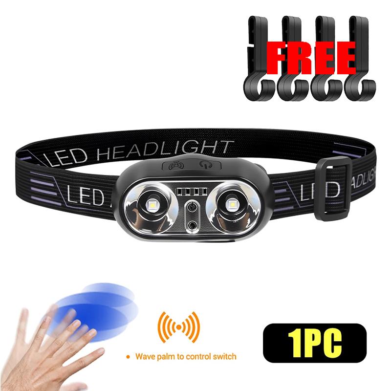 Портативная налобная фара XPE+LED с датчиком движения, перезаряжаемая, фонарь, передний свет для кемпинга, походов, аварийный фонарь, фонарь