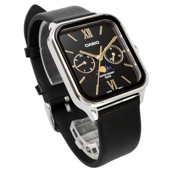 CASIO Стандартные Аналоговые Мужские Часы с Фазами Луны MTP-M305L-1A2V Черный Кожаный Ремешок Международная Модель