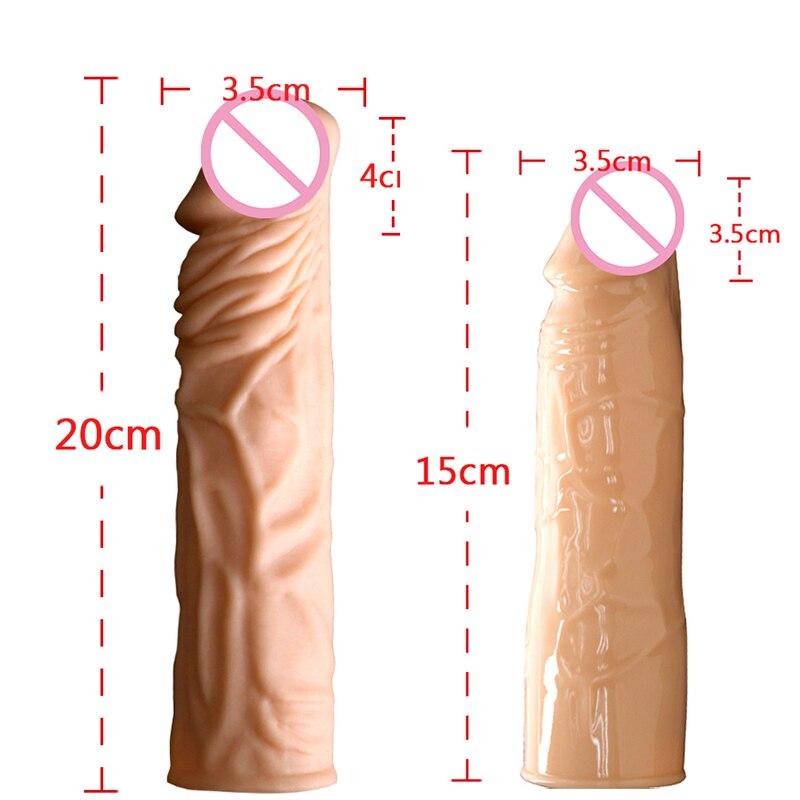 2 Size Reusable Condoms Extender Penis Sleeve Silicone Dildo Condom Sex Toys for Men Delay Ejaculation Cock Ring Intimate Goods