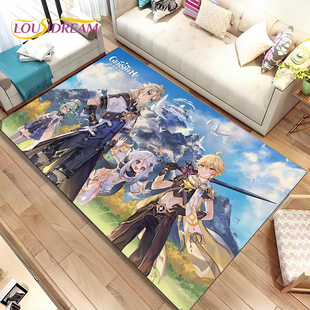 Genshin Impact Cartoon Game Area Rug, ковер для дома, гостиной, спальни, дивана, дверного коврика, кухонного декора, детский нескользящий напольный коврик