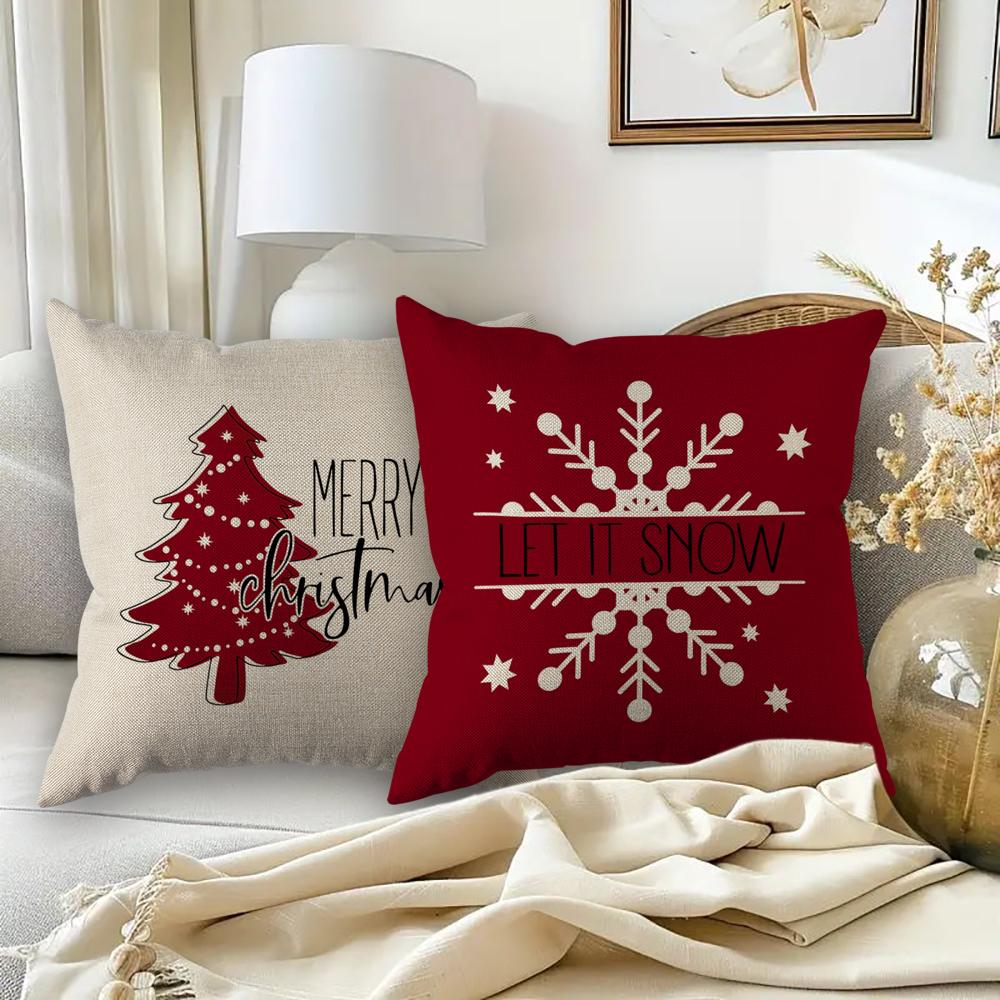 Red Christmas Pillow Covers 18X18 Set Of 4 Christmas Decorations Merry Tree Joy Let It Snow Fa La La Cushion Case Holiday Decor