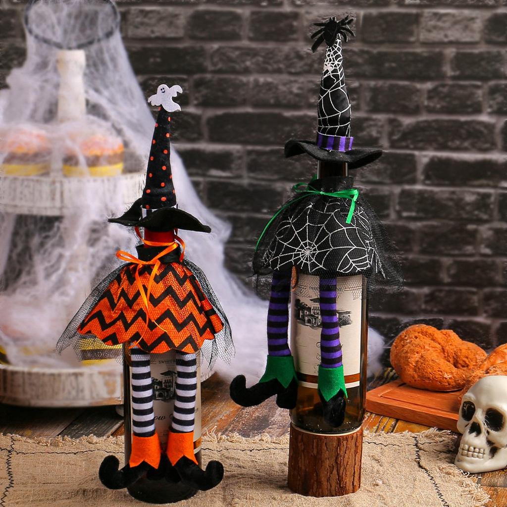 Halloween Witch Hat, Long-legged Wine Bottle Cover, Table Atmosphere, Champagne And Red Wine Bags, Table Decorations.