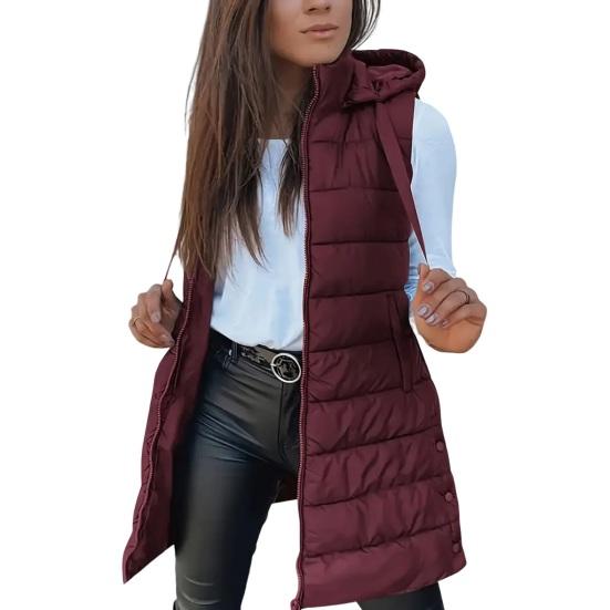 Women'S Puffer Vest Casual Zip Up Quilted Padded Vest Hooded