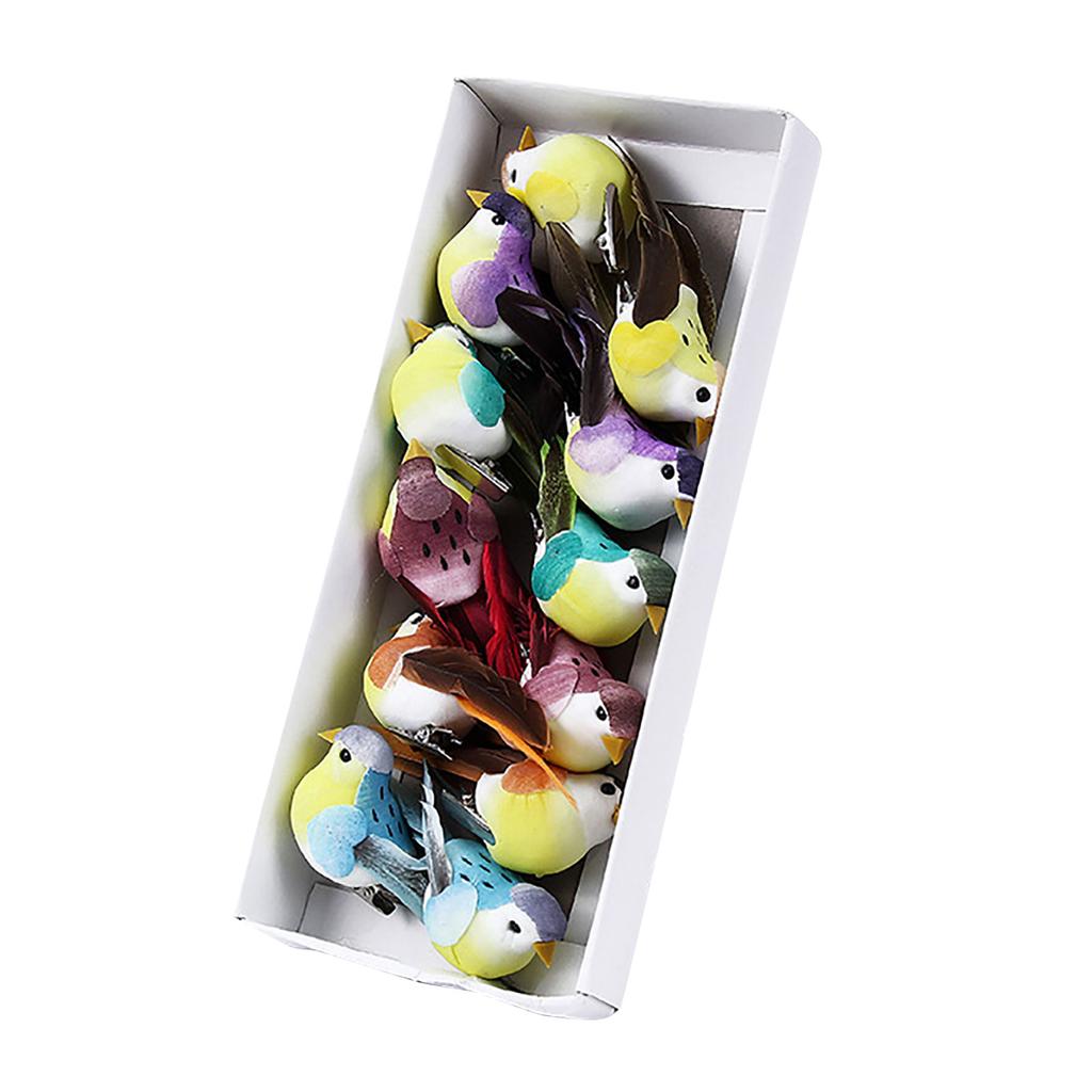 Tree Decor Mini Artificial Foam Bird 12pcs Mini Sparrow Clip on Ornaments Garden Bird Ornaments for DIY Crafts Party Accessories