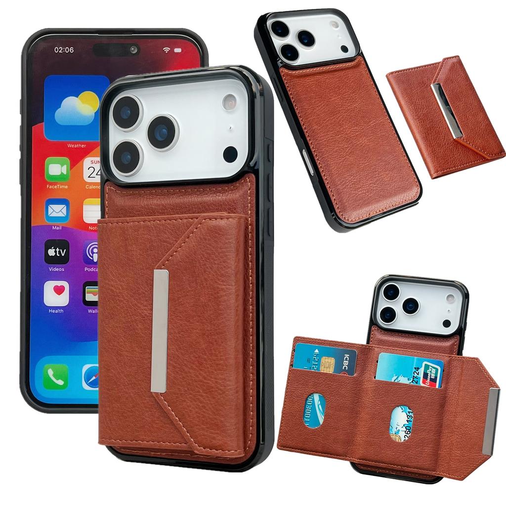 Чехол для iPhone 17 Pro Max с карманом для карт и подставкой, ТПУ+ПУ чехол для телефона