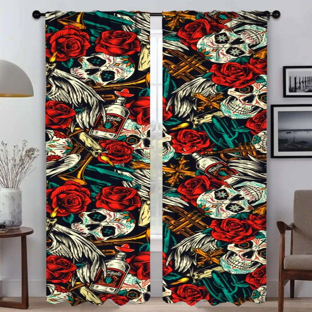 Skull Halloween Decoration Blackout Curtains for Living Room Shades Tulle for Bedroom Home Interior Curtains 2 Pieces Partition