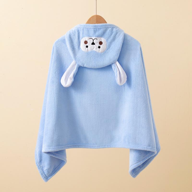 Kids' Soft Coral Velvet Hooded Bathrobe & Blanket