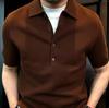 Однотонная рубашка поло с лацканами, мужская, простой стиль, облегающий крой, высококачественный вязаный топ с короткими рукавами