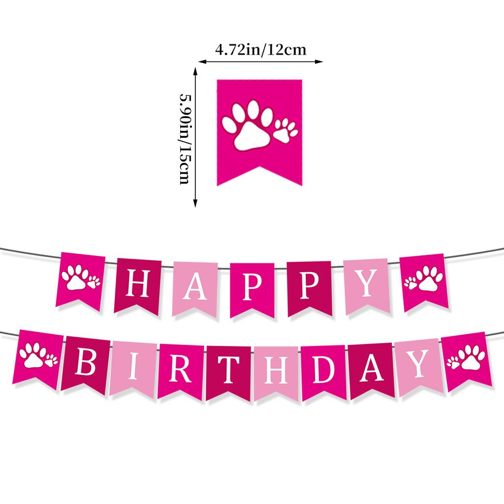 Pet Birthday Party Flag Cartoon Theme Arrangement Dog Paws Paper Banner Customization