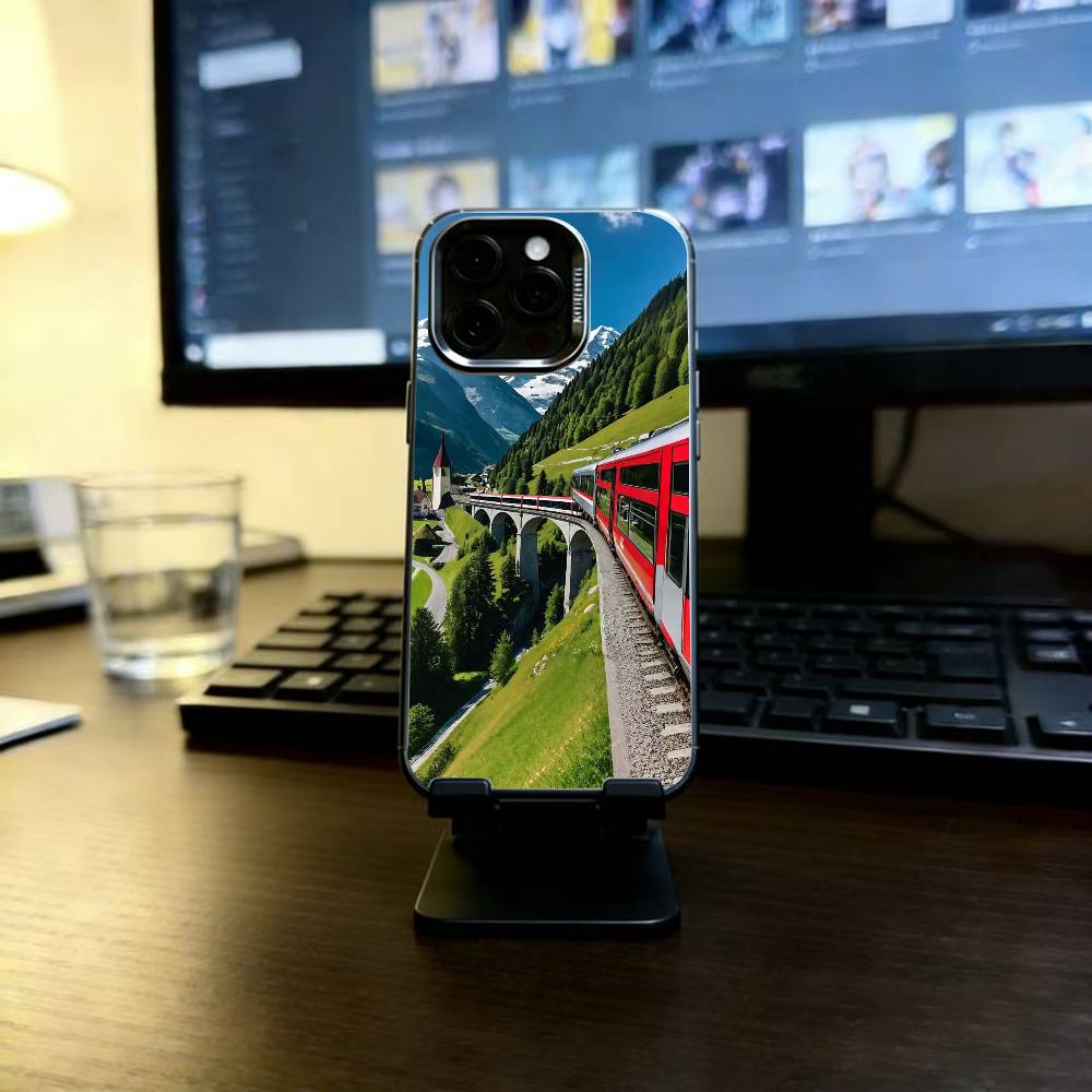 Великолепные Швейцарские Пейзажи Чехол для Телефона Для iPhone 17,16,15,14,13,12,11 Plus,Pro Max,XS,Красочный Серебристо-Черный Чехол