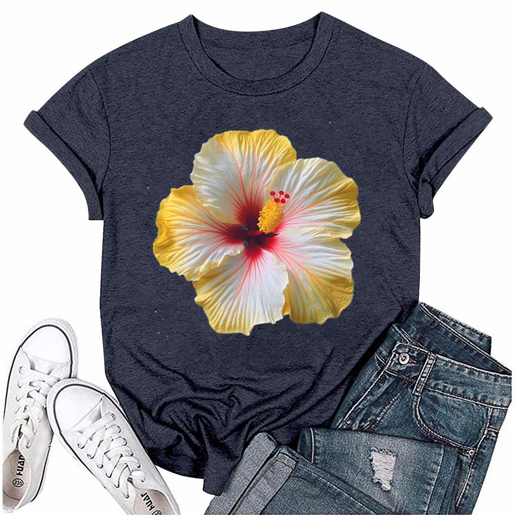 Женская мода с принтом, круглым вырезом, коротким рукавом, футболка, пуловер, топ