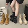 Женские ботинки Мартин новые универсальные с текстильными вставками на толстой подошве на платформе рекреационные ботинки-локомотивы маленькие короткие ботинки