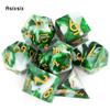 7 Pcs White Green Resin Golden Number Sharp Edge Dice Polyhedral Dice Suitable for Role-Playing RPG DND Pathfinder Board Game