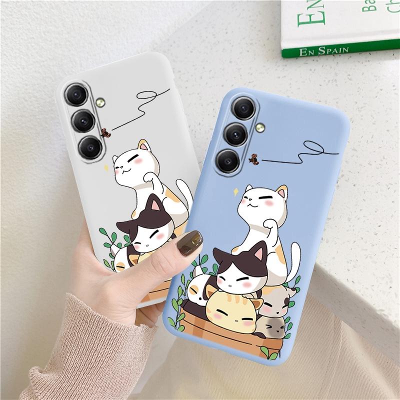 Cat Patterned Soft Silicone Case For Samsung A55 M35 S24 FE Xiaomi Redmi Note 13 Pro iPhone Huawei Honor 200 Realme Camera Protective Shockproof Cover