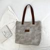 Large Capacity Canvas Tote Bag For Women With Stylish Streetwear Design In Gray Brown And Blue
