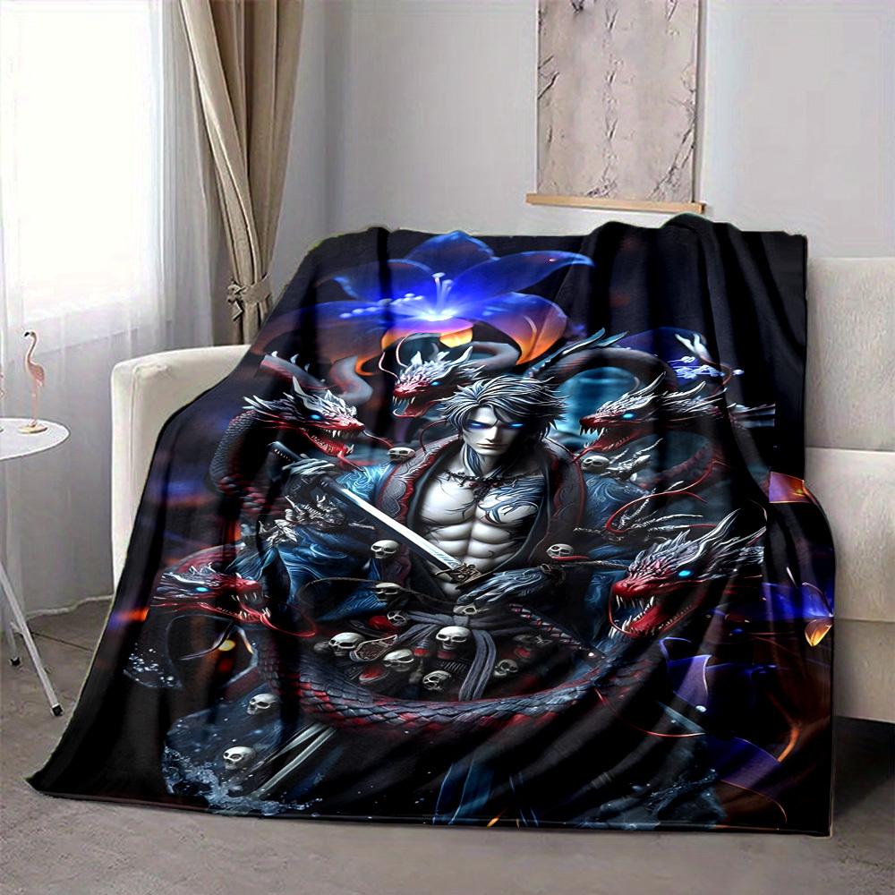 1pc Fantasy Warrior Statue Blanket Soft All Season Throw with Vibrant Design, Perfect for Home, Travel, and Gifts, Ideal for Naps and Camping