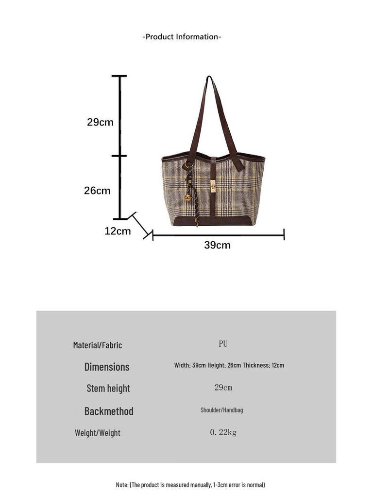 Шерстяная модная сумка-тоут: Вместительная наплечная сумка для осени/зимы 2024