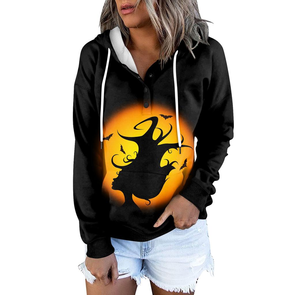 Женская модная облегающая толстовка с капюшоном и длинным рукавом с принтом на Хэллоуин