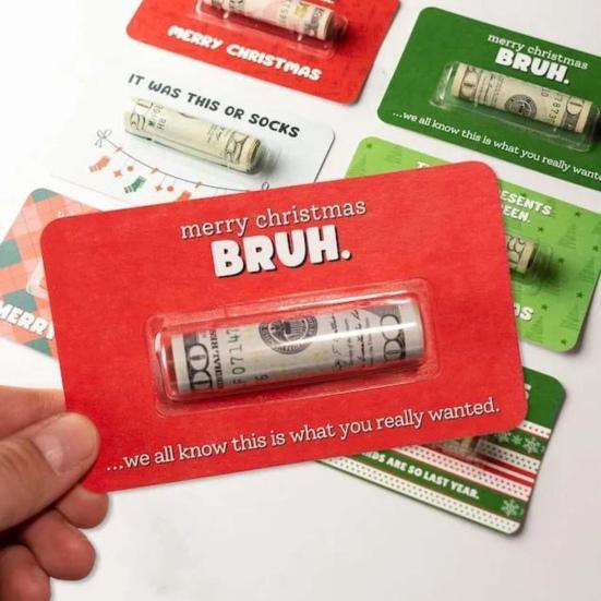 Bruh Money Holder Christmas Tree Hanging Cash Holder Card Decoration Ornament Festival Party Holiday Money Gift