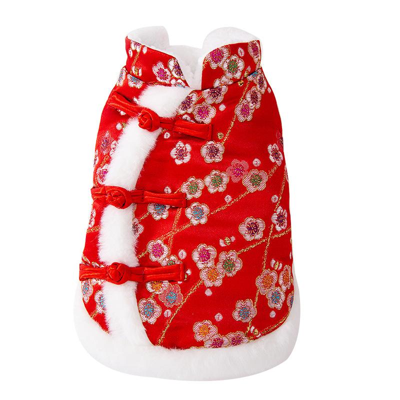 New Year's pet clothes bronzing and velvet to keep warm and festive New Year's winter two-legged vest cat puppy dog clothing