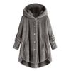 Women Plus Size Button Plush Tops Hooded Loose Cardigan Wool Coat Winter Jacket