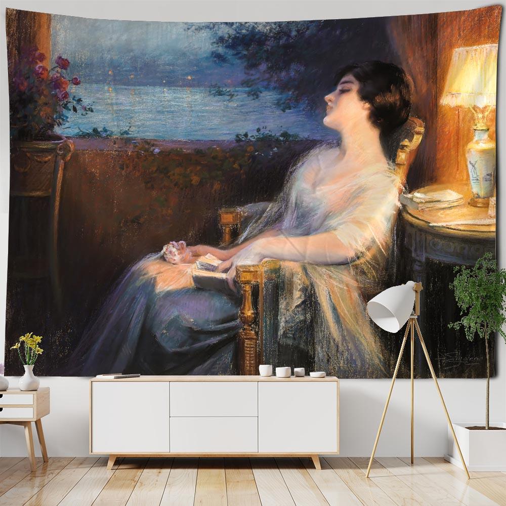 Винтажная живопись маслом, художественная печать, гобелен, настенное украшение, фон для художественной комнаты, эстетичные аксессуары для домашнего декора