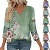 3/4 Length Sleeve Womens Tops V Neck Casual Tunic Tops Basic Shirts Loose Fit Blouse