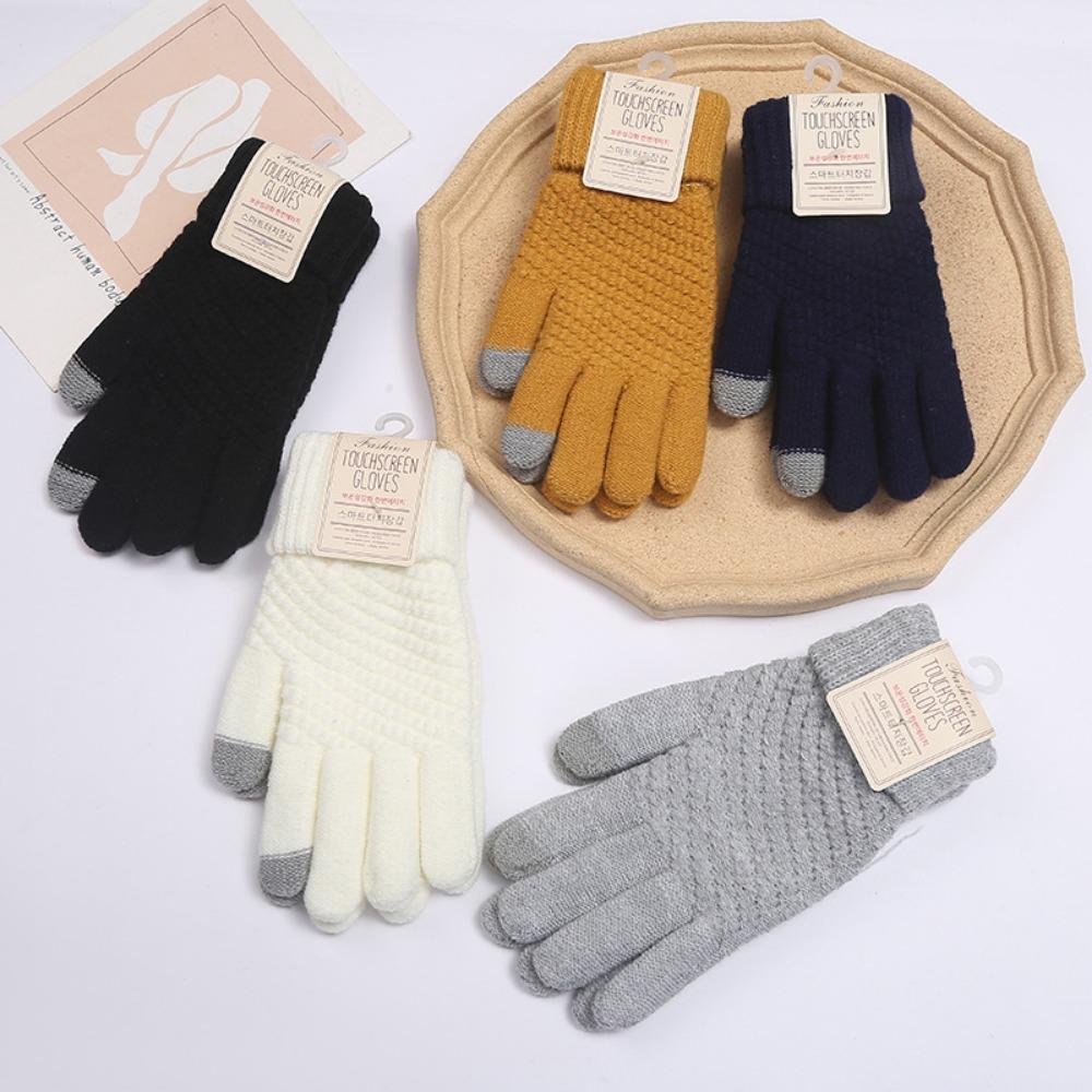 Cute Student Gloves with Winter Velvet Windproof and Cold Proof Cycling Knitted Touch Screen Warm Gloves for Women In Autumn and Winter