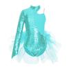 Детский купальник с тюлевой юбкой и блестками для девочек, комбинезон на одно плечо с длинными рукавами, танцевальное боди, танцевальная одежда