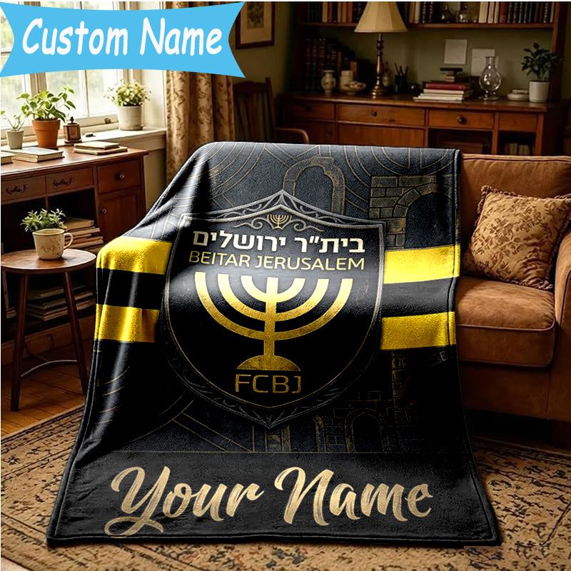 Custom Name Jerusalem Fc Logo Design Blanket Bedding Blanket for Women Men, Soft Throw Blankets for Couch,Bed, picnic, Christmas gifts