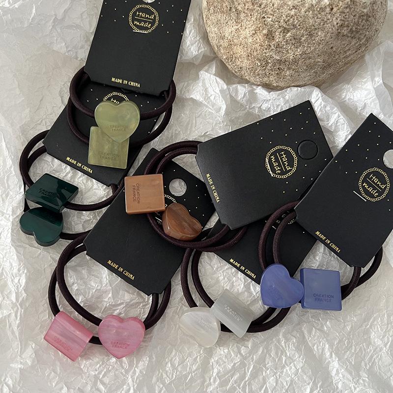 Geometric Square Love Hair Rope Girls Summer Tie Hair Ponytail Hair String Simple Temperament High Elastic Durable Rubber Band
