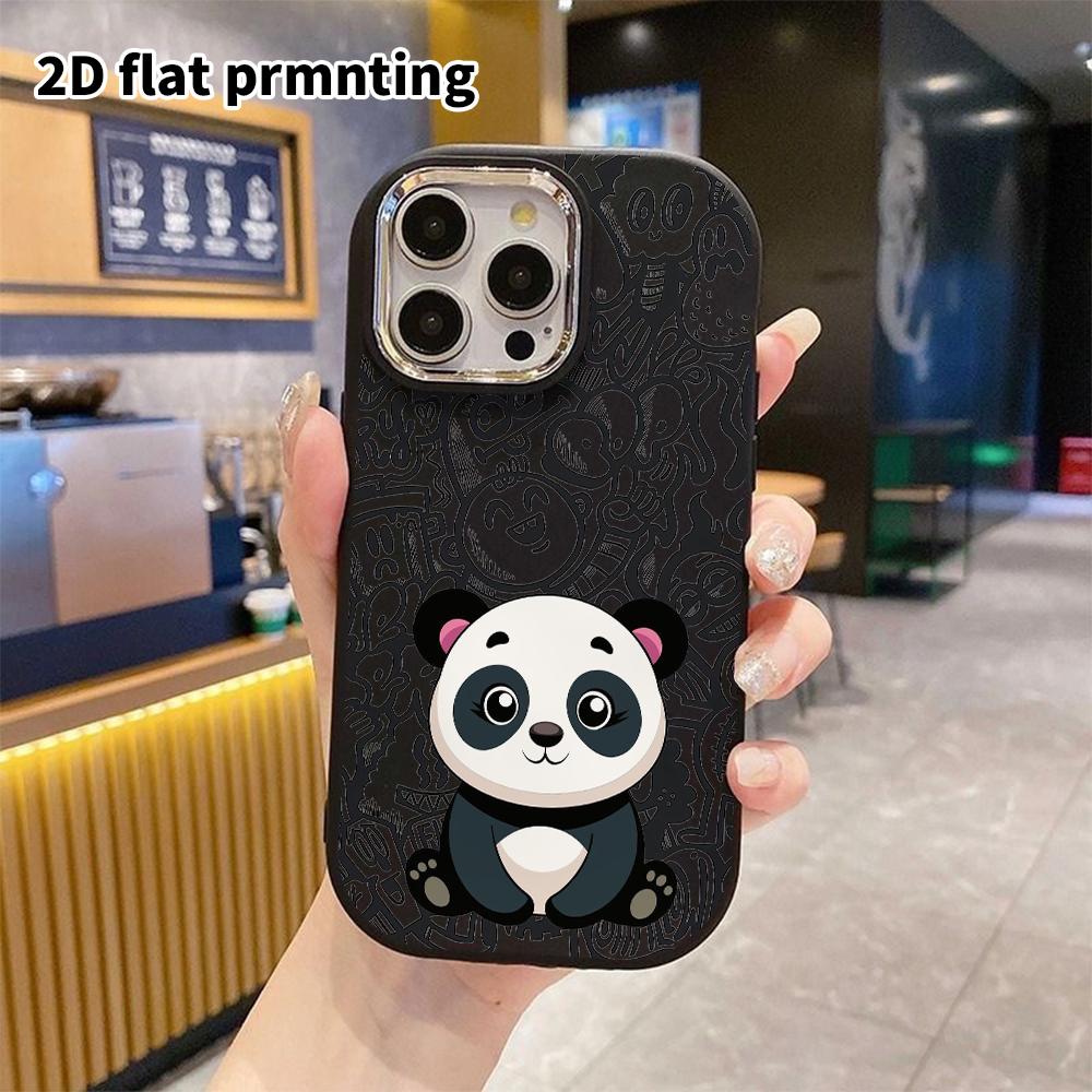 Phone Case: 2D flat design suitable for iPhone 18 17 16 15 14 13 Pro protective case, couple style, sitting panda, Christmas and Halloween gift