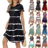 Женские летние повседневные платья с оборками на рукавах, круглым вырезом и карманом в полоску с градиентным принтом